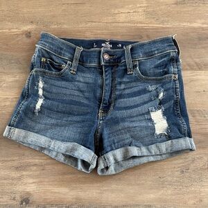 Hollister Mid-Blue Distressed Cuffed Denim Shorts